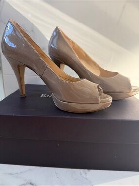 Enzo Angiolini Taupe Patent Peep-Toe Pumps - Women
